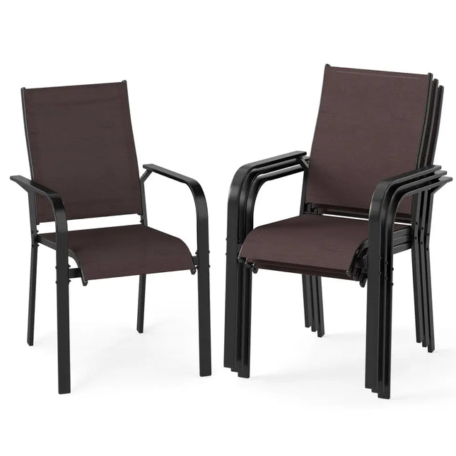 Patio Dining Chairs Set of 2/4/6 Stackable Outdoor Armchairs-Set of 4 - Coffee - Patio Dining Chairs
