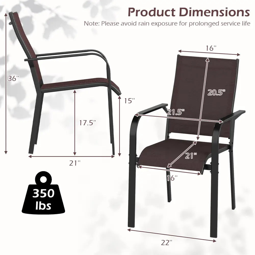 Patio Dining Chairs Set of 2/4/6 Stackable Outdoor Armchairs-Set of 4 - Coffee - Patio Dining Chairs
