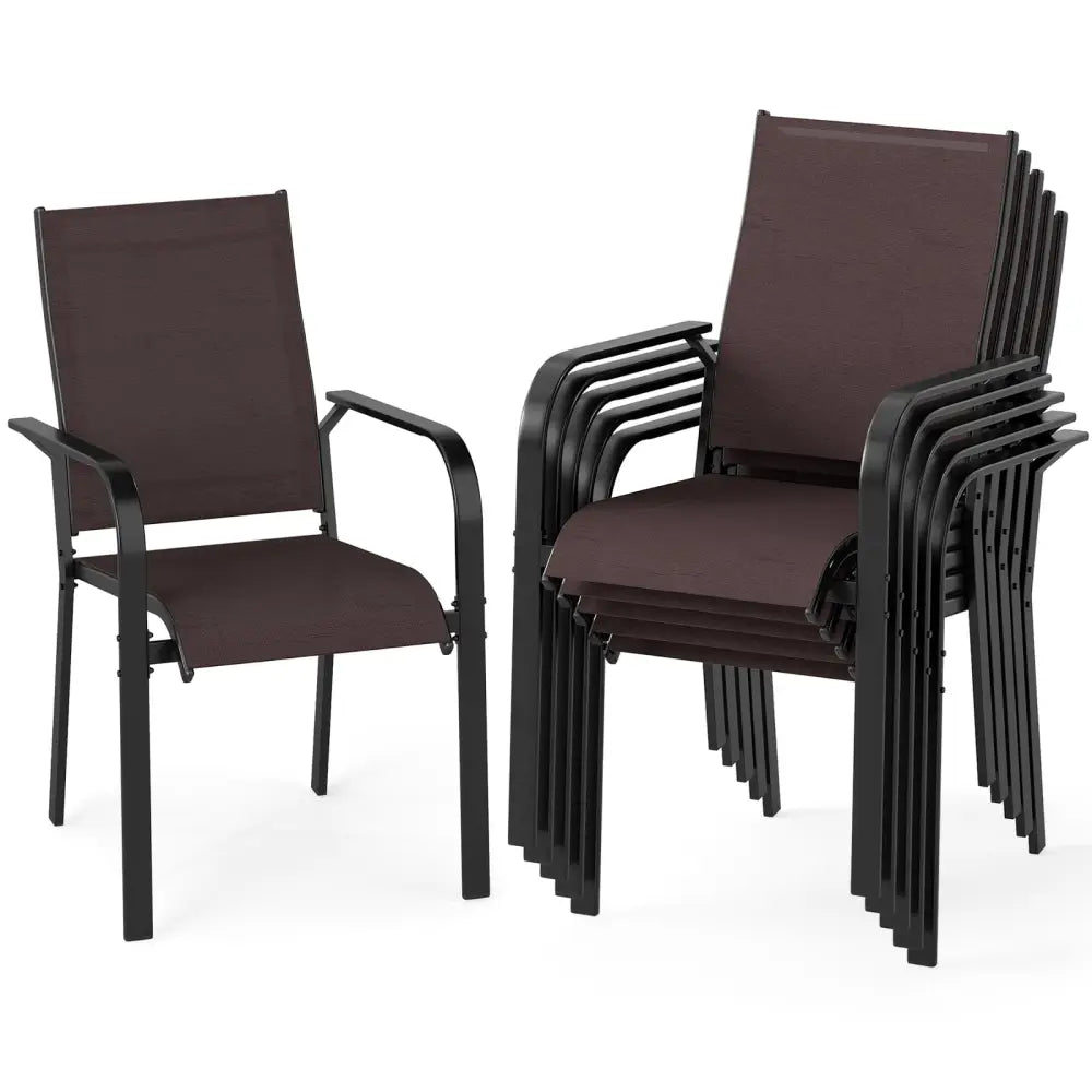 Patio Dining Chairs Set of 2/4/6 Stackable Outdoor Armchairs-Set of 6 - Coffee - Patio Dining Chairs