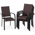 Patio Dining Chairs Set of 2/4/6 Stackable Outdoor Armchairs-Set of 6 - Coffee - Patio Dining Chairs