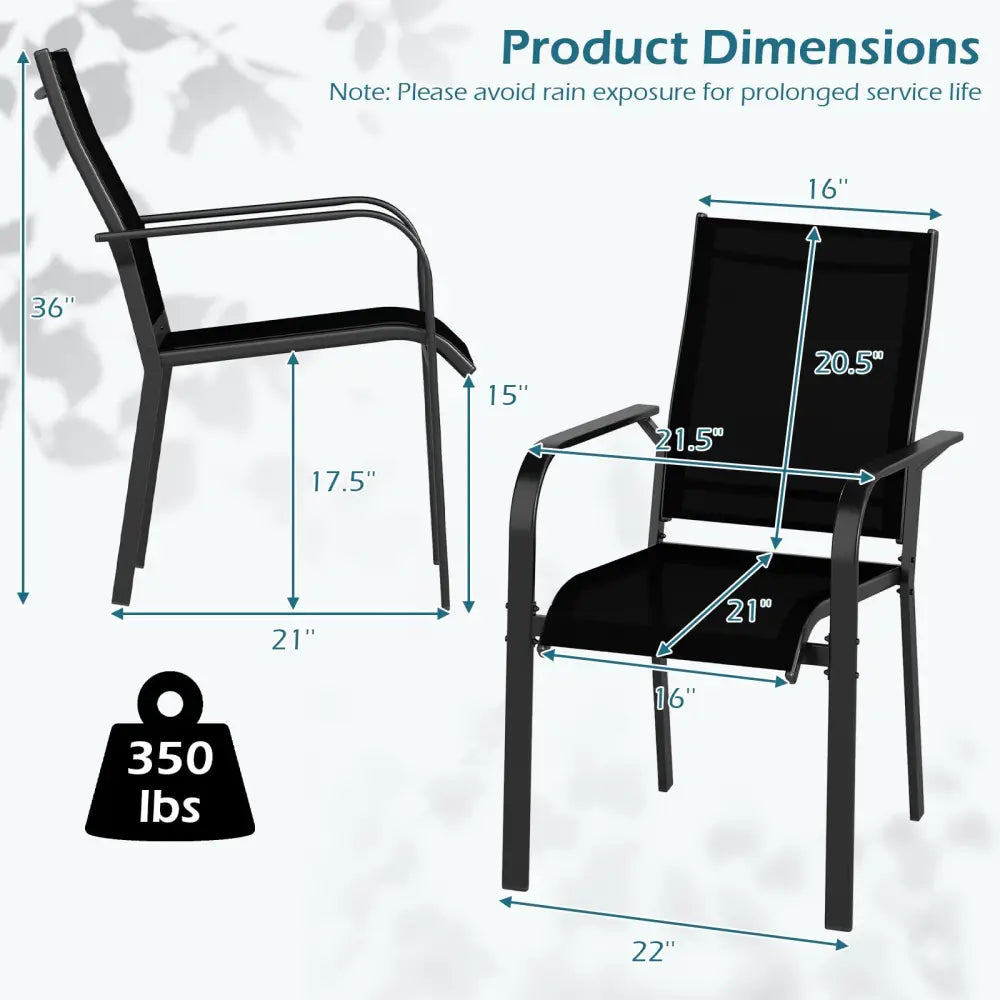 Patio Dining Chairs Set of 2/4/6 Stackable Outdoor Armchairs with Metal Frame-Set of 2 - Patio Dining Chairs