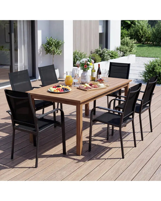 Patio Dining Chairs Set of 2/4/6 Stackable Outdoor Armchairs with Metal Frame-Set of 2 - Patio Dining Chairs