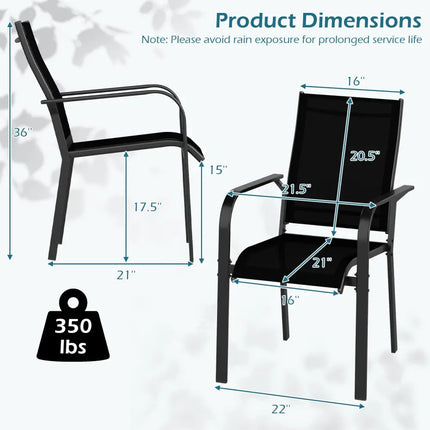 Patio Dining Chairs Set of 2/4/6 Stackable Outdoor Armchairs with Metal Frame-Set of 2 - Patio Dining Chairs