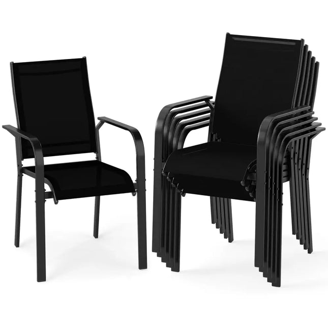 Patio Dining Chairs Set of 2/4/6 Stackable Outdoor Armchairs with Metal Frame-Set of 6 - Patio Dining Chairs