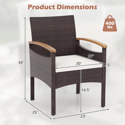 Patio Dining Chairs Set of 2/4 with Acacia Wood Armrest and Heavy Duty Metal Frame-2 Pieces - Patio Dining Sets