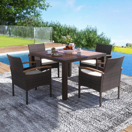 Patio Dining Chairs Set of 2/4 with Acacia Wood Armrest and Heavy Duty Metal Frame-2 Pieces - Patio Dining Sets