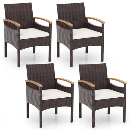 Patio Dining Chairs Set of 2/4 with Acacia Wood Armrest and Heavy Duty Metal Frame-2 Pieces - Patio Dining Sets
