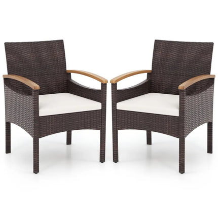 Patio Dining Chairs Set of 2/4 with Acacia Wood Armrest and Heavy Duty Metal Frame-2 Pieces - Patio Dining Sets