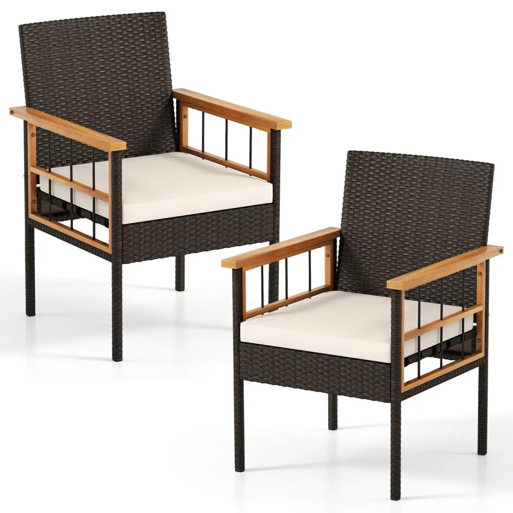 Patio Dining Chairs Set of 2 with Soft Cushions-White - White - Patio Dining Chairs