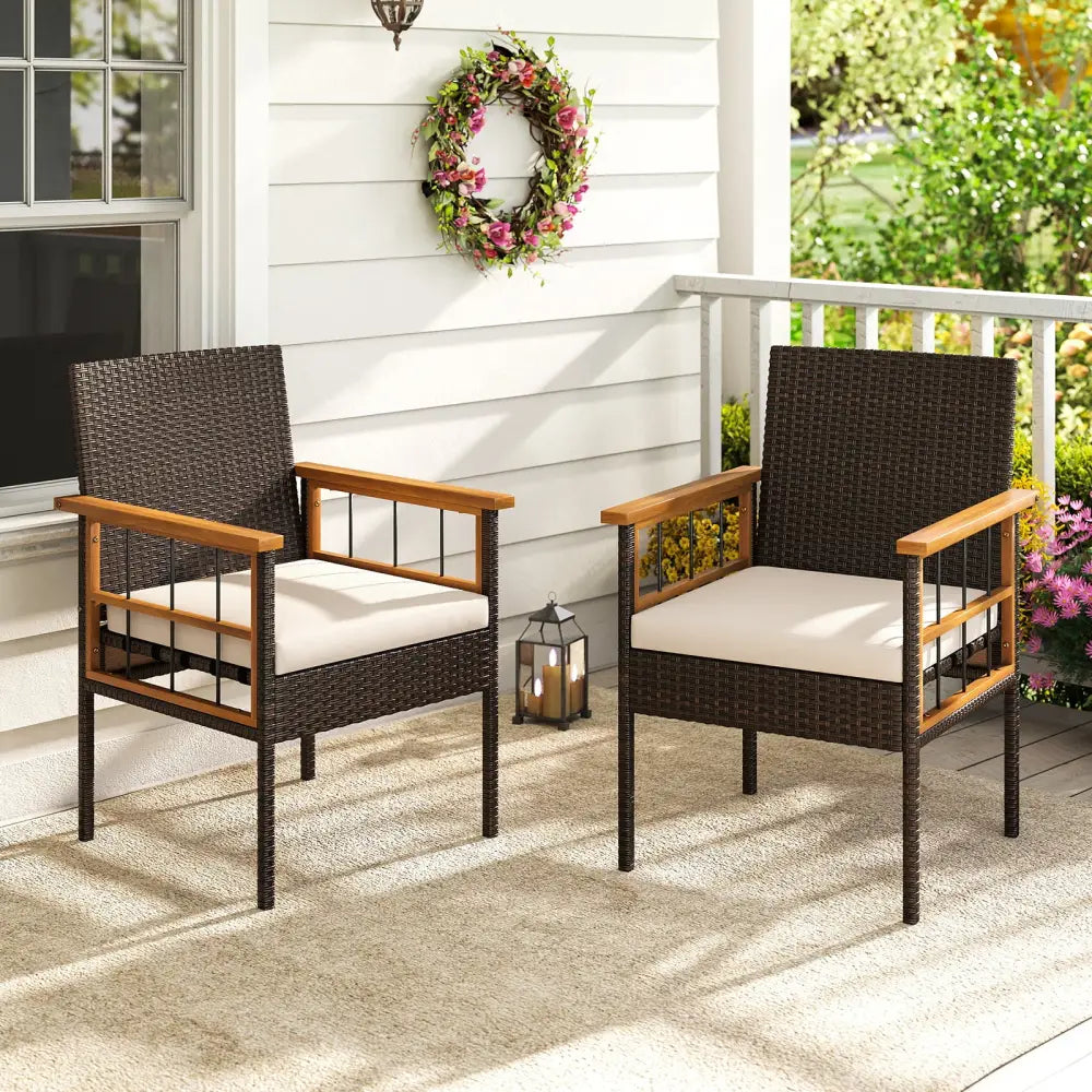Patio Dining Chairs Set of 2 with Soft Cushions-White - White - Patio Dining Chairs