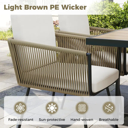 Patio Dining Chairs Set of 4 Bistro Well-Woven Rattan Chairs-White - Off White - Patio Dining Chairs
