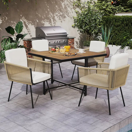 Patio Dining Chairs Set of 4 Bistro Well-Woven Rattan Chairs-White - Off White - Patio Dining Chairs