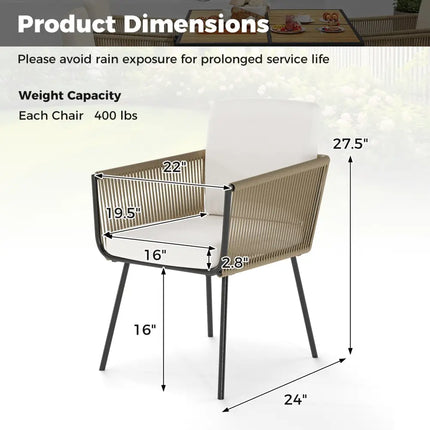 Patio Dining Chairs Set of 4 Bistro Well-Woven Rattan Chairs-White - Off White - Patio Dining Chairs