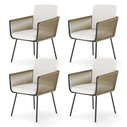 Patio Dining Chairs Set of 4 Bistro Well-Woven Rattan Chairs-White - Off White - Patio Dining Chairs