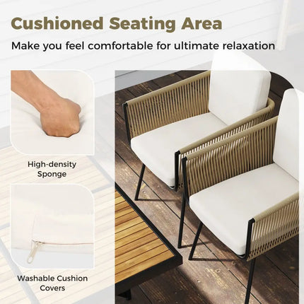Patio Dining Chairs Set of 4 Bistro Well-Woven Rattan Chairs-White - Off White - Patio Dining Chairs