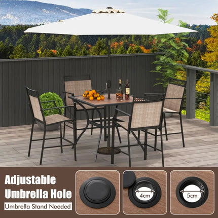 Patio Dining Table for 4 Square Bistro Table with Umbrella Holes - Black & Brown - Patio Dining Tables