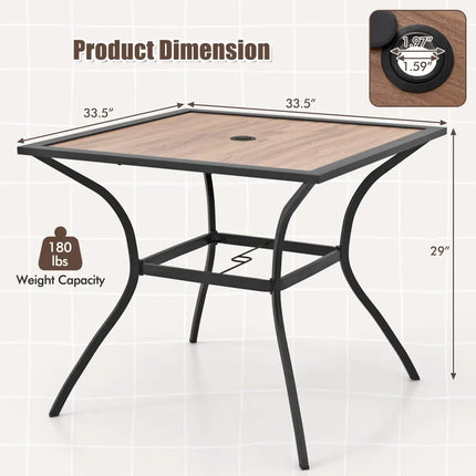 Patio Dining Table for 4 Square Bistro Table with Umbrella Holes - Black & Brown - Patio Dining Tables