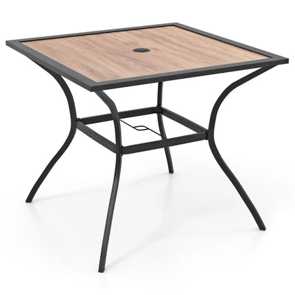 Patio Dining Table for 4 Square Bistro Table with Umbrella Holes - Black & Brown - Patio Dining Tables