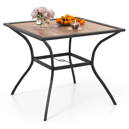 Patio Dining Table for 4 Square Bistro Table with Umbrella Holes - Black & Brown - Patio Dining Tables