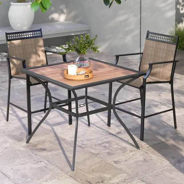 Patio Dining Table for 4 Square Bistro Table with Umbrella Holes - Black & Brown - Patio Dining Tables