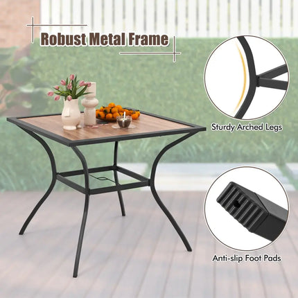 Patio Dining Table for 4 Square Bistro Table with Umbrella Holes - Black & Brown - Patio Dining Tables