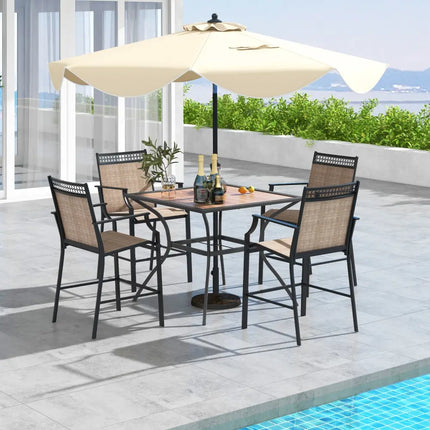 Patio Dining Table for 4 Square Bistro Table with Umbrella Holes - Black & Brown - Patio Dining Tables
