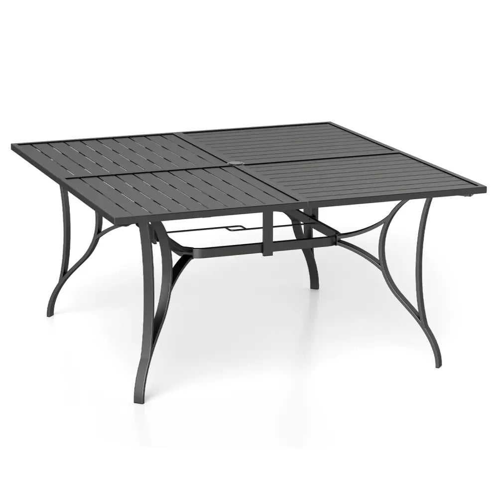 Patio Dining Table for 8 with Umbrella Hole for Porch Lawn-Black - Black - Patio Dining Tables