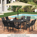 Patio Dining Table for 8 with Umbrella Hole for Porch Lawn-Black - Black - Patio Dining Tables
