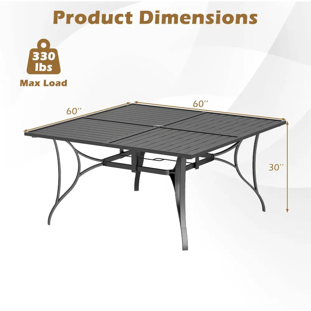 Patio Dining Table for 8 with Umbrella Hole for Porch Lawn-Black - Black - Patio Dining Tables