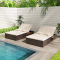 Patio Double Chaise Lounge with Cushions and Folding Side Trays-Beige - Beige - Outdoor Chaise Lounges