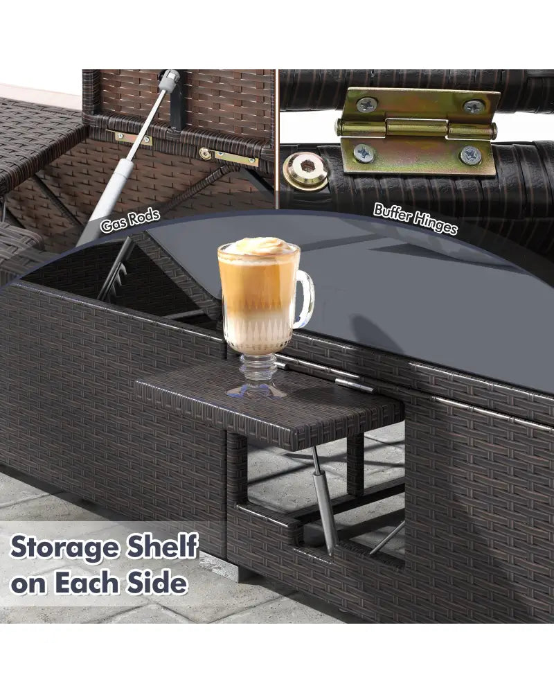 Patio Double Chaise Lounge with Cushions and Folding Side Trays-Gray - Gray - Outdoor Chaise Lounges
