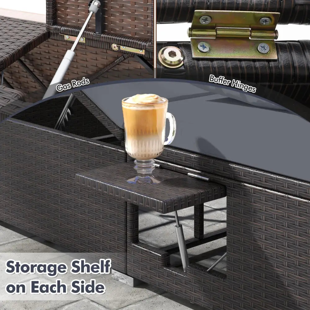 Patio Double Chaise Lounge with Cushions and Folding Side Trays-Gray - Gray - Outdoor Chaise Lounges