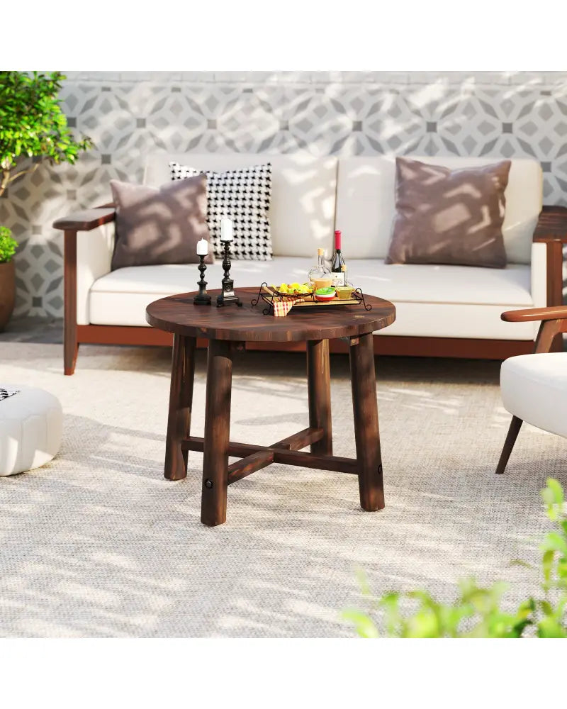 Patio End Table with Solid Wood Structure for Garden Deck Poolside and Indoors-Brown - Brown - Patio Coffee Tables