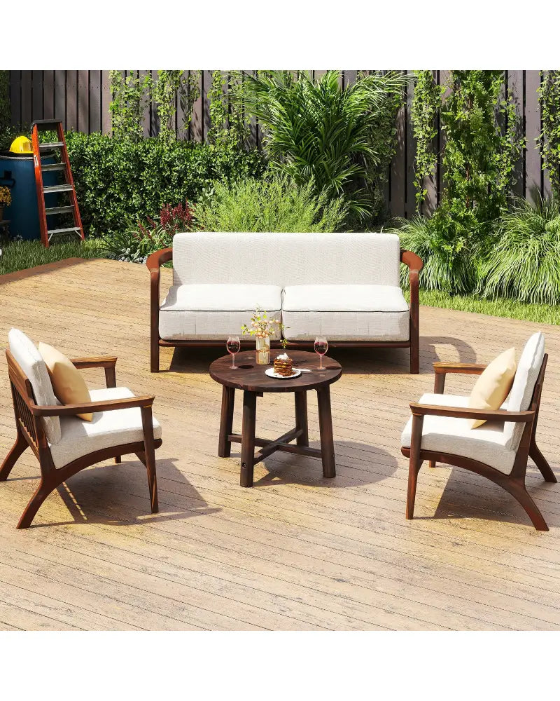 Patio End Table with Solid Wood Structure for Garden Deck Poolside and Indoors-Brown - Brown - Patio Coffee Tables