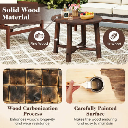 Patio End Table with Solid Wood Structure for Garden Deck Poolside and Indoors-Brown - Brown - Patio Coffee Tables