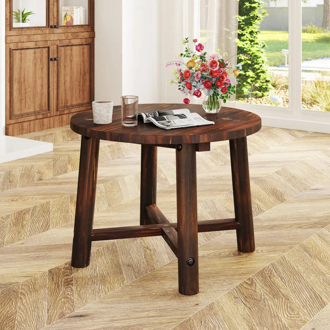 Patio End Table with Solid Wood Structure for Garden Deck Poolside and Indoors-Brown - Brown - Patio Coffee Tables