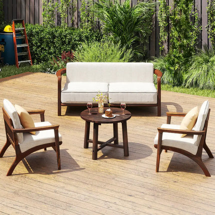 Patio End Table with Solid Wood Structure for Garden Deck Poolside and Indoors-Brown - Brown - Patio Coffee Tables