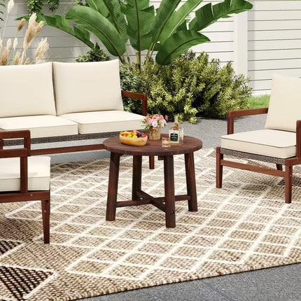 Patio End Table with Solid Wood Structure for Garden Deck Poolside and Indoors-Brown - Brown - Patio Coffee Tables