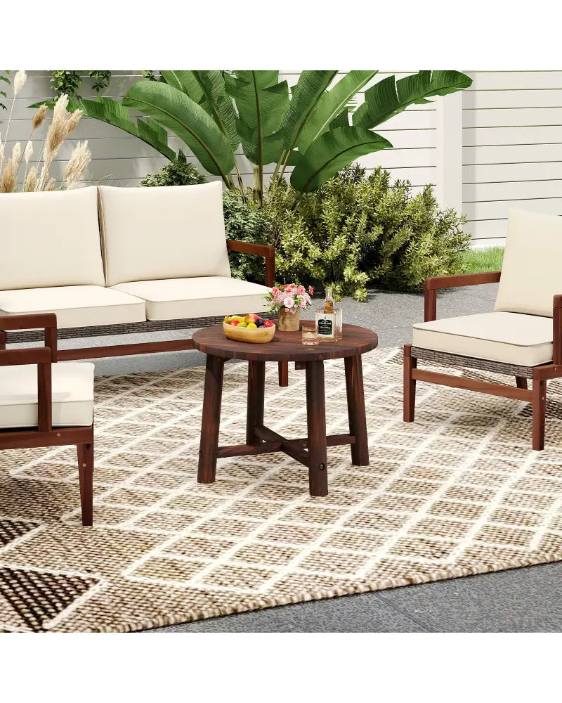 Patio End Table with Solid Wood Structure for Garden Deck Poolside and Indoors-Brown - Brown - Patio Coffee Tables