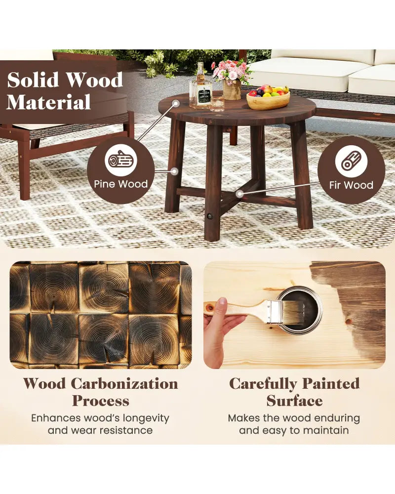 Patio End Table with Solid Wood Structure for Garden Deck Poolside and Indoors-Brown - Brown - Patio Coffee Tables