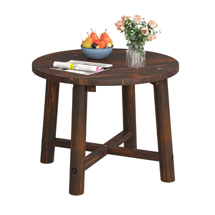Patio End Table with Solid Wood Structure for Garden Deck Poolside and Indoors-Brown - Brown - Patio Coffee Tables
