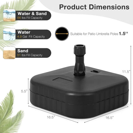 Patio Fillable Umbrella Base Fit 1.5 Inch Umbrella Poles for Yard Poolside-Black - Black - Outdoor Umbrella Bases