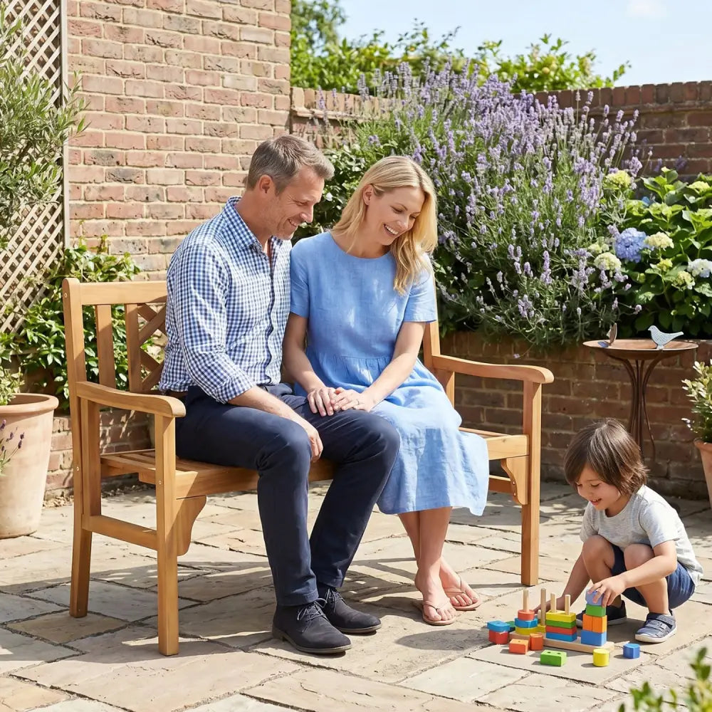 Patio Foldable Bench with Curved Backrest and Armrest - Natural - Outdoor Benches