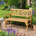 Patio Foldable Bench with Curved Backrest and Armrest - Natural - Outdoor Benches