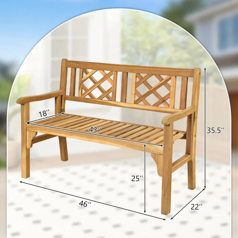 Patio Foldable Bench with Curved Backrest and Armrest - Natural - Outdoor Benches