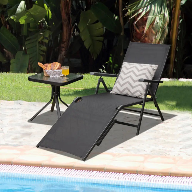 Patio Foldable Chaise Lounge Chair with Backrest and Footrest-Black - Black - Outdoor Seating & Patio Chairs