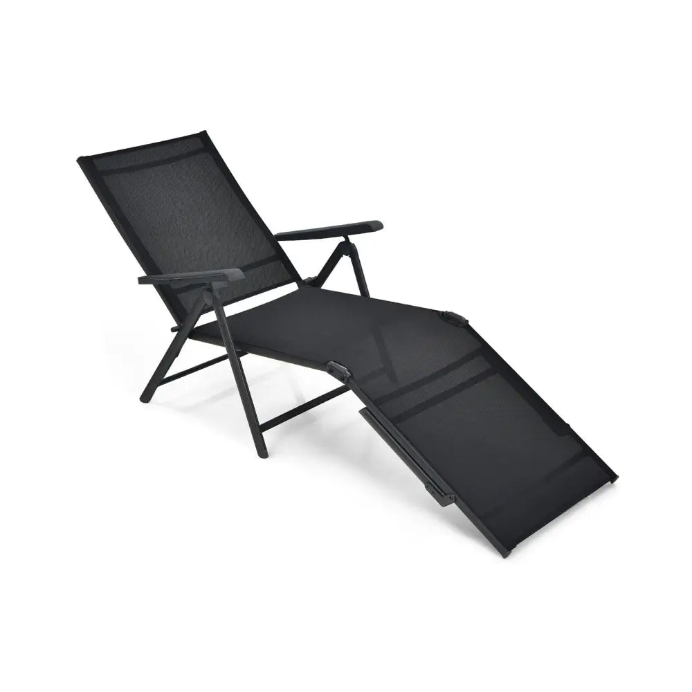 Patio Foldable Chaise Lounge Chair with Backrest and Footrest-Black - Black - Outdoor Seating & Patio Chairs