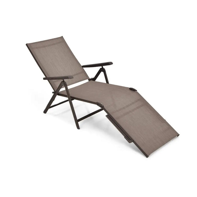 Patio Foldable Chaise Lounge Chair with Backrest and Footrest-Brown - Brown - Outdoor Seating & Patio Chairs