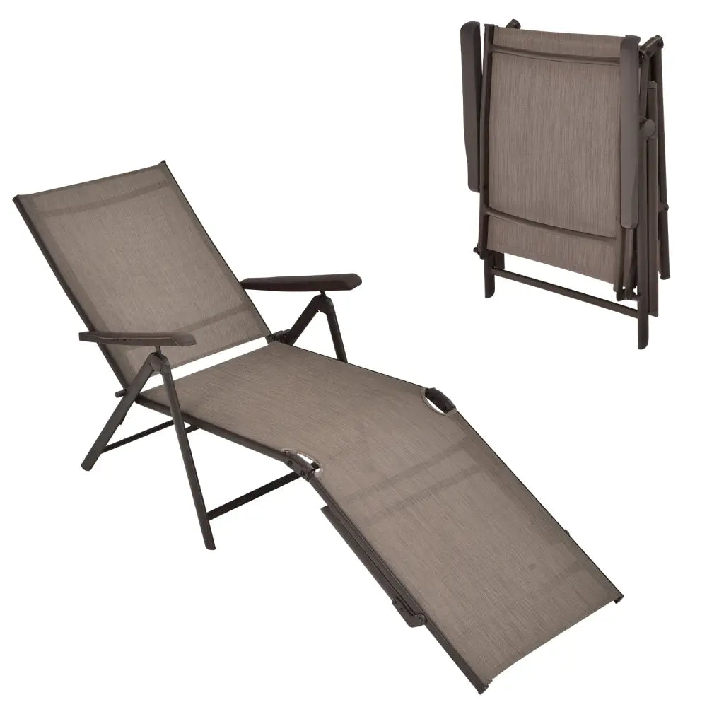 Patio Foldable Chaise Lounge Chair with Backrest and Footrest-Brown - Brown - Outdoor Seating & Patio Chairs