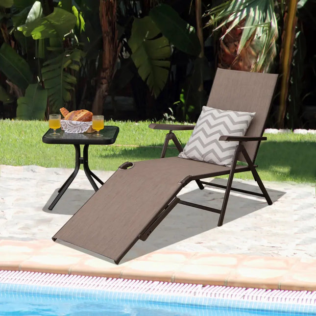 Patio Foldable Chaise Lounge Chair with Backrest and Footrest-Brown - Brown - Outdoor Seating & Patio Chairs